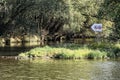 No swimming or sailing sign on the river island Royalty Free Stock Photo