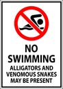 No Swimming Sign, Alligators And Venomous Snakes May Be Present