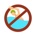 No swimming sign swimmer in water restriction or caution