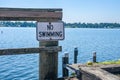 No Swimming Warning on a Dock in Louisiana, USA