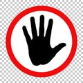 No symbol, human hand in red circle