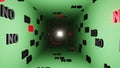 No symbol or nope marks in green tunnel background 3d render. Say no or dont like pattern. Negation views