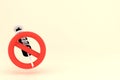 No syringe prohibition sign with copy space. 3d illustration of red crossed out circle sign with syringe icon inside. No