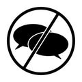 No Talking Sign Icon. Two Speech Bubbles in a Prohibited or Do Not Sign. Black Illustration Isolated on a White Background. EPS