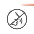 No talking and speaking, silent line vector sign