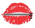 No talking Zipper lips. Vector symbol of red lips isolated on white