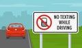 No texting while driving road sign. Do not use cell phone, do not text and drive Royalty Free Stock Photo