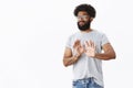 No thanks I pass. Not interested dissatisfied african american male customer with beard and tattoos grimacing in dislike Royalty Free Stock Photo