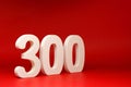 No. 300 three hundred Isolated red Background with Copy Space - Number 300% Percentage or Promotion - Discount or anniversary c