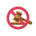 No to law. Stop sign vector red icon. Judge gavel icon.