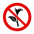 No to plants sign. Prohibition icon, eco symbol, nature design element. Vector natural pictogram. forbidden bio object