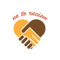 No to racism illustration. Discrimination symbol. Handshake forming heart sign