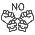 No to shackles symbol line icon, Black lives matter concept, No violence against blacks sign on white background