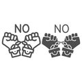 No to shackles symbol line and solid icon, Black lives matter concept, No violence against blacks sign on white