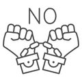 No to shackles symbol thin line icon, Black lives matter concept, No violence against blacks sign on white background