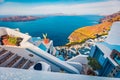 No tourist early morning Santorini island. Attractive summer scene of the  famous Greek resort Thira, Greece, Europe. Traveling co Royalty Free Stock Photo