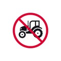 No tractor prohibited sign, dump truck forbidden modern round sticker, vector illustration