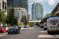 No traffic in Brickell Miami during rush hour due to Coronavirus Covid 19 quarantine closures stay at home order Royalty Free Stock Photo