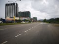 The road clear and no traffic on the highway of Penampang, Kota Kinabalu. Sabah, Malaysia. Borneo.