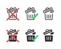 No trash disposal product label sticker simple pictogram vector, dont waste waste sign glyph symbol, forbidden allowed recycling