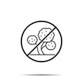 No tree, walnut icon. Simple thin line, outline vector of tree ban, prohibition, embargo, interdict, forbiddance icons for ui and