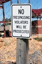 No trespassing sign on construction site Royalty Free Stock Photo