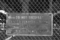 No trespassing sign on the fence Royalty Free Stock Photo