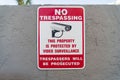 No Trespassing sign on white concrete fence in Destin Florida private property Royalty Free Stock Photo
