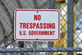 No Trespassing U.S. Government Warning Sign.