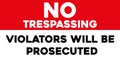 No trespassing sticker