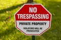 No trespassing yard sign