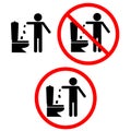No trow paper in toilet sign. no toilet littering symbol. trash into toilet pictogram. flat style