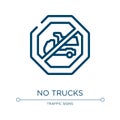 No trucks icon. Linear vector illustration from signal and prohibitions collection. Outline no trucks icon vector. Thin line