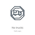 No trucks icon. Thin linear no trucks outline icon isolated on white background from traffic signs collection. Line vector sign,