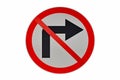 No turn right prohibit sign on white background