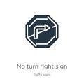 No turn right sign icon vector. Trendy flat no turn right sign icon from traffic signs collection isolated on white background. Royalty Free Stock Photo