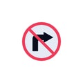 No turn right traffic sign flat icon Royalty Free Stock Photo