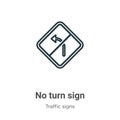 No turn sign outline vector icon. Thin line black no turn sign icon, flat vector simple element illustration from editable traffic Royalty Free Stock Photo