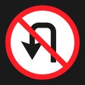 No u-turn prohibition sign flat icon