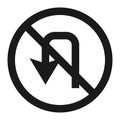 No u-turn prohibition sign line icon