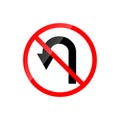No U turn road sign on white background. Vector illustration