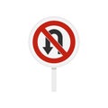 No U turn traffic sign icon, flat style Royalty Free Stock Photo