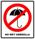 No Umbrella with water drops. Rain protection symbol.No Flat design style. Royalty Free Stock Photo