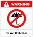 No Umbrella with water drops. Rain protection symbol.No Flat design style. Royalty Free Stock Photo