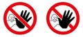 No unauthorized access sign. Screaming man with black hand stopping in red crossed circle. Version with palm in front and back Royalty Free Stock Photo