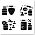 No vaccination glyph icons set