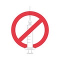 No vaccination icon, prohibiting syringe icon, protest, no vaccine, no drugs, no virus