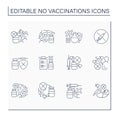 No vaccination line icons set