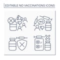 No vaccination line icons set