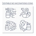 No vaccination line icons set